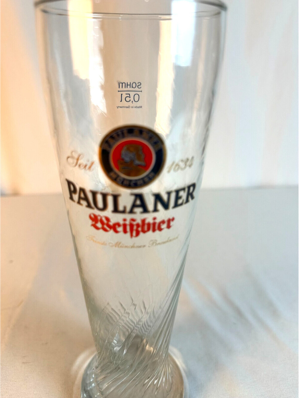 Paulaner Munchen WeiBbier Tall Swirl Pilsner Beer Glass Made in Germany 0,5L